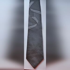 Vintage Stacy Adams Silk Tie Black White Geometric Checkerboard 58" x 4"